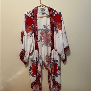 Flying Tomato Vibrant Floral Kimono with Red and Blue Accents